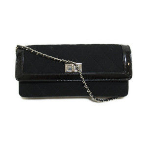 Chanel Chain Shoulder Bag Cotton Enamel Black